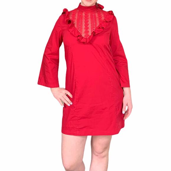 NEW Free People Red Long Sleeve Boho Mini Dress Small - Picture 2 of 13